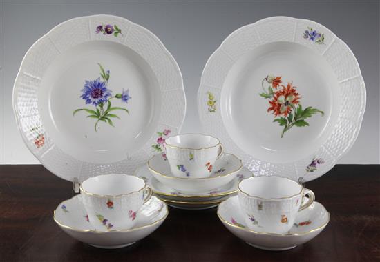 A group of Meissen flower painted coffee wares,